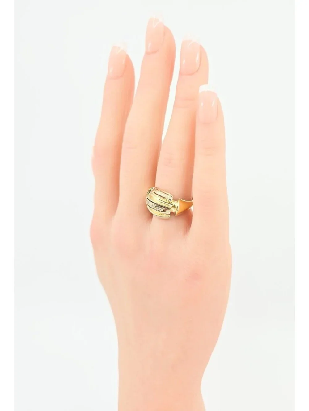 14K Karat Solid Two Tone Multi Color Gold Designer Diamond Wide Ring - Size 7.50